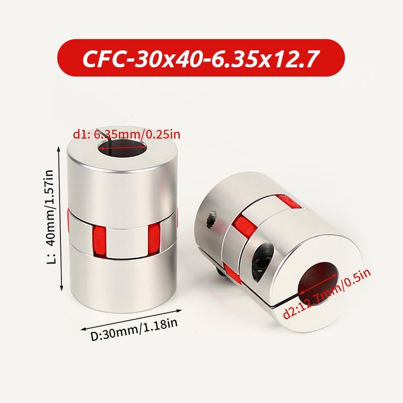 BORDSTRACT 6.35mm to 12.7mm Plum Flexible Shaft Coupling, Diameter 30mm Length 40mm Aluminium Motor Connector Flexible Spider Coupler for 3D Printer CNC Machine Servo Stepped Motor - Image 2